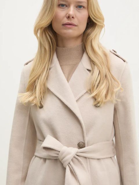 Answear.LAB płaszcz wełniany kolor beżowy przejściowy dwurzędowy