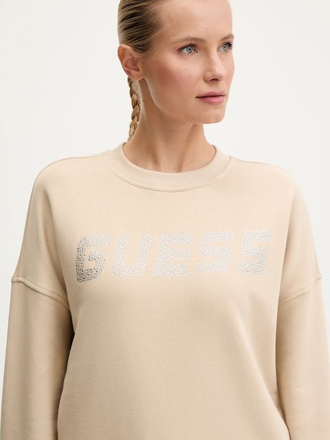 Guess bluza bawełniana PRIMULA damska kolor beżowy z aplikacją V5YQ12 KCRP0