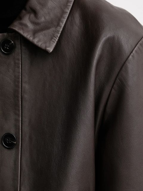 Marc O'Polo kurtka skórzana kolor brązowy przejściowa 510701073011