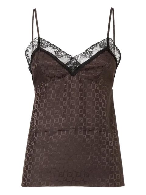 FENDI jacquard FF lace-trimmed top - Brown - zdjęcie produktu nr 1