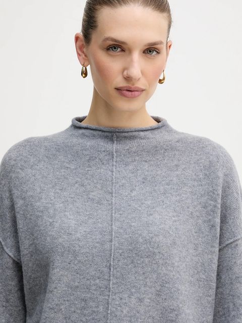 OUI sweter z dodatkiem wełny damski kolor szary z półgolfem 96148
