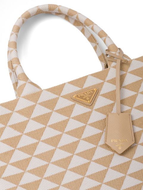 Prada large Symbole embroidered tote bag - Neutrals