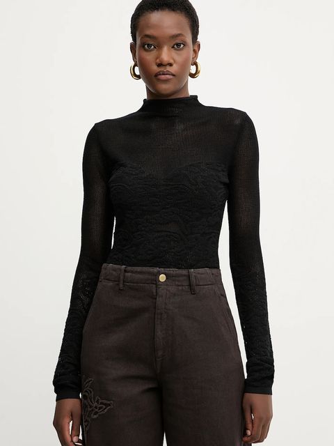 Patrizia Pepe sweter damski kolor czarny lekki z półgolfem 8K0344 K284 - zdjęcie produktu nr 1