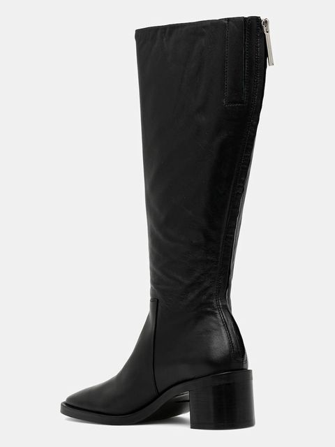 Calvin Klein kozaki skórzane BLOCK HEEL KNEE BOOT LTH damskie kolor czarny na słupku HW0HW02812
