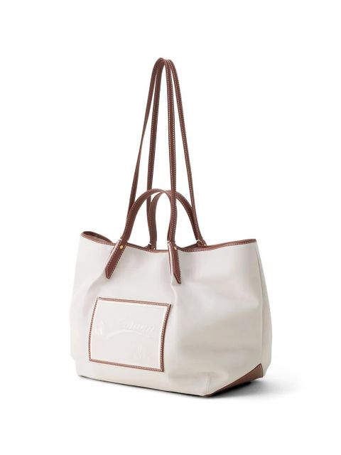 Lanvin Catch leather-trim logo-patch tote bag - Neutrals