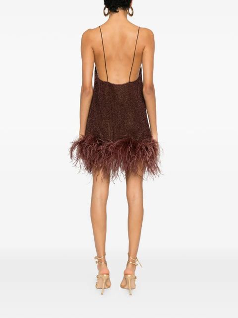 Oséree feather-detail V-neck mini dress - Brown
