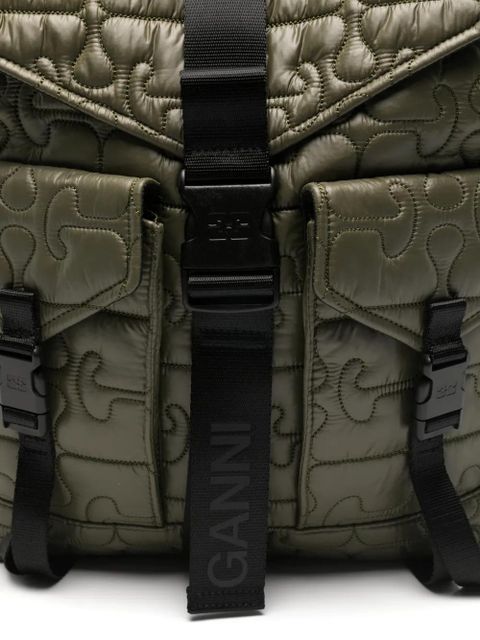 GANNI quilted flap-pocket backpack - Green