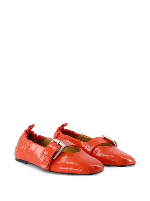 GANNI crocodile-effect buckle ballet flats - Orange