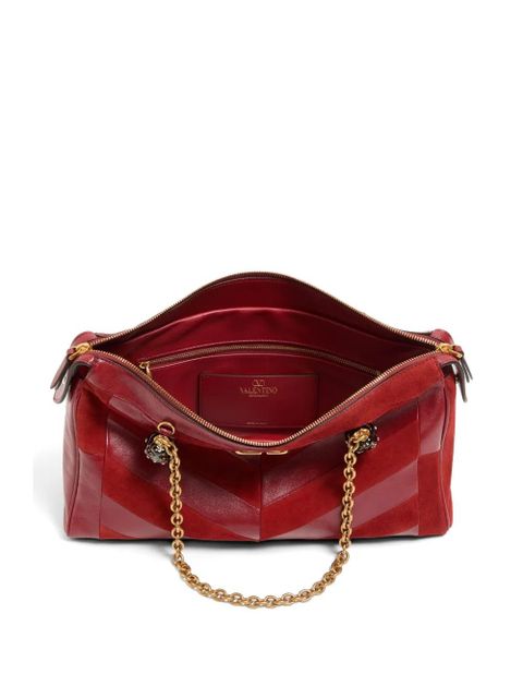 Valentino Garavani Panthea medium shoulder bag in suede and nappa with Chevron motif - Red