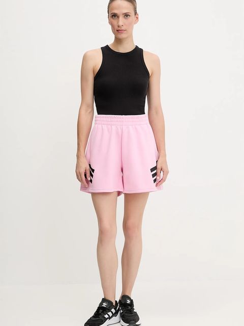 adidas szorty Future Icons 3-Stripes damskie kolor różowy z nadrukiem high waist JC5444