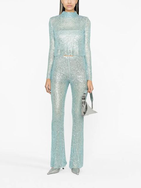 Self-Portrait sequin-embellished mesh trousers - Blue