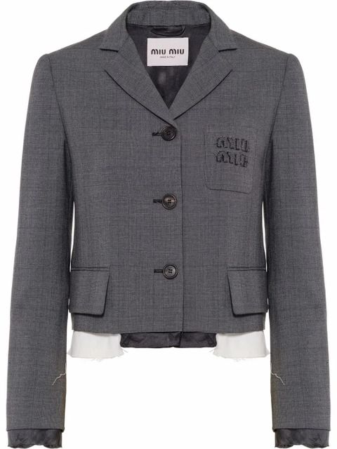 Miu Miu single-breasted Prince of Wales check blazer - Grey - zdjęcie produktu nr 1