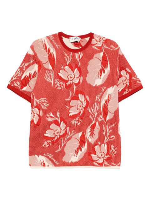 FENDI floral-pattern short-sleeved T-shirt - Red - zdjęcie produktu nr 1