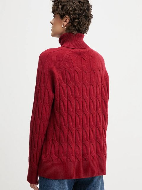 Tommy Hilfiger sweter wełniany damski kolor bordowy lekki z golfem WW0WW46791