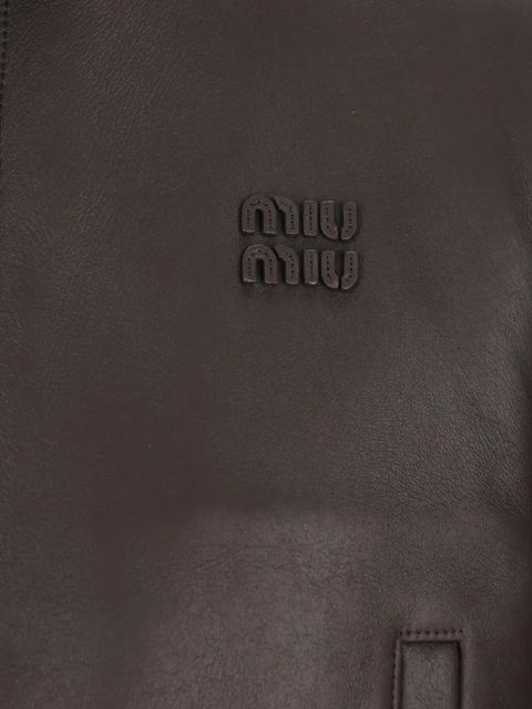Miu Miu logo-patch zipped jacket - Brown