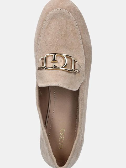 Guess mokasyny zamszowe MARTYNAS damskie kolor beżowy na płaskim obcasie FLPMAR SUE14