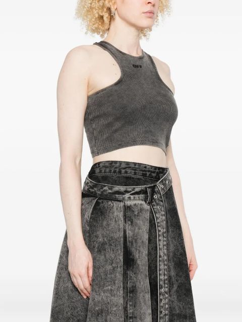 Off-White logo-embroidered crop top - Grey