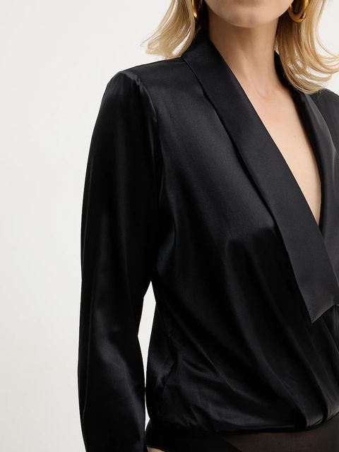 Elisabetta Franchi body z dodatkiem jedwabiu kolor czarny gładka CB00757E2