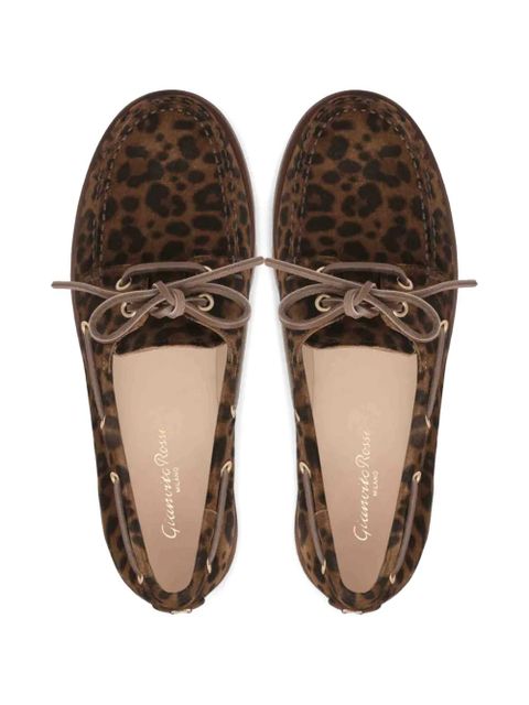 Gianvito Rossi Vandée leopard print lace-up boat shoes - Brown