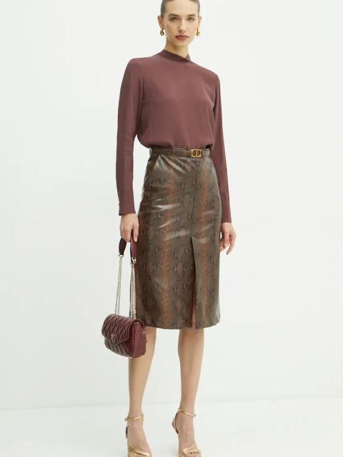 Twinset bluzka z domieszką jedwabiu kolor czerwony gładka 242TT2341