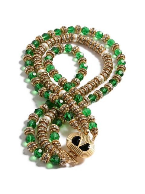 Valentino Garavani Ovalette necklace in metal, enamel, briole glass, pearls and crystals - Gold