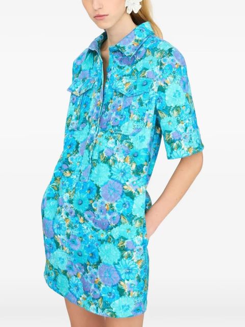 Chloé floral-patch polo-collar mini cotton dress - Blue