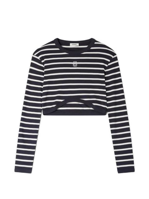 SANDRO striped embroidered cotton T-shirt - Blue - zdjęcie produktu nr 1