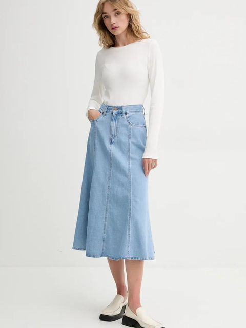 Levi's spódnica jeansowa kolor niebieski midi rozkloszowana A8730