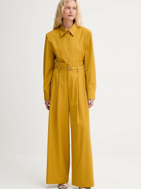 ISABELLE BLANCHE spodnie z domieszką wełny damskie kolor żółty proste high waist IS25FW-P036-T002