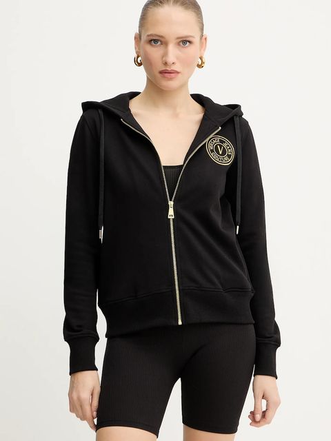 Versace Jeans Couture bluza bawełniana damska kolor czarny z kapturem gładka 79HAIT00 CF01T - zdjęcie produktu nr 1