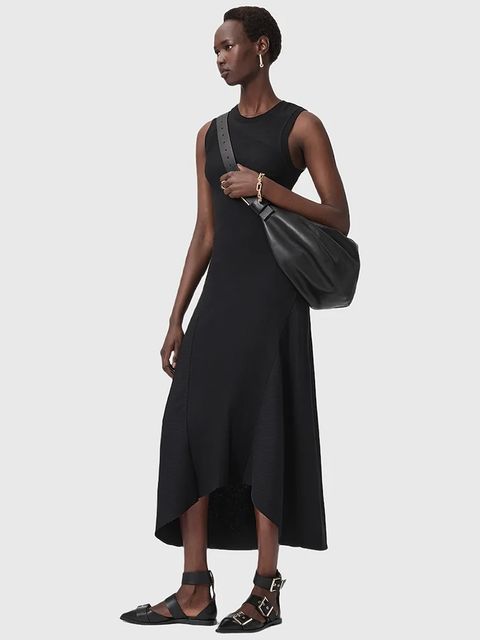 AllSaints sukienka GIA kolor czarny maxi rozkloszowana W073DD