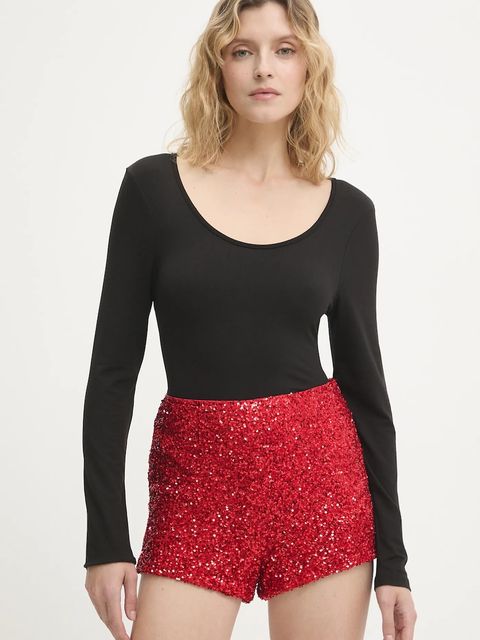 Never Fully Dressed szorty damskie kolor czerwony gładkie high waist NFDTR561 - zdjęcie produktu nr 1