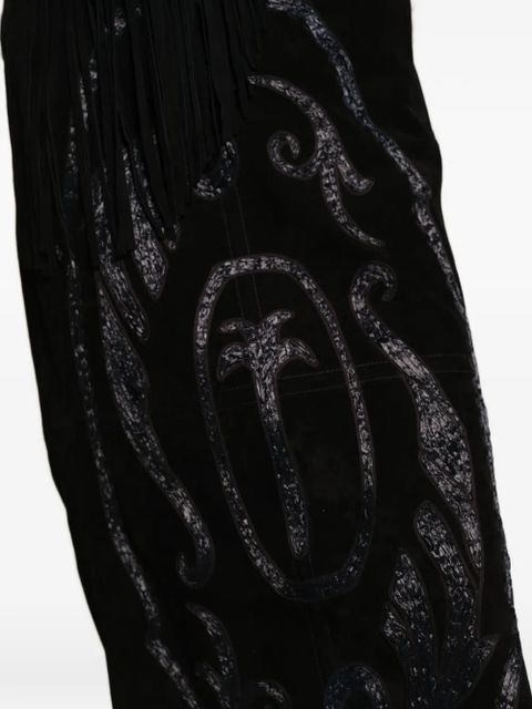 Johanna Ortiz Pueblo Ancestral printed leather midi skirt - Black