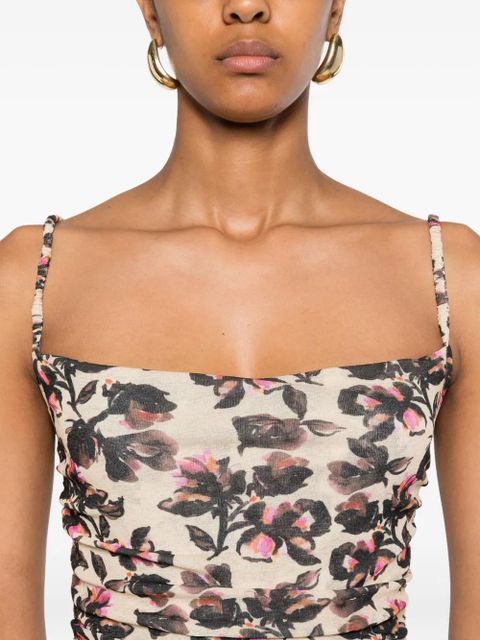 Nanushka floral-print ruched dress - Neutrals