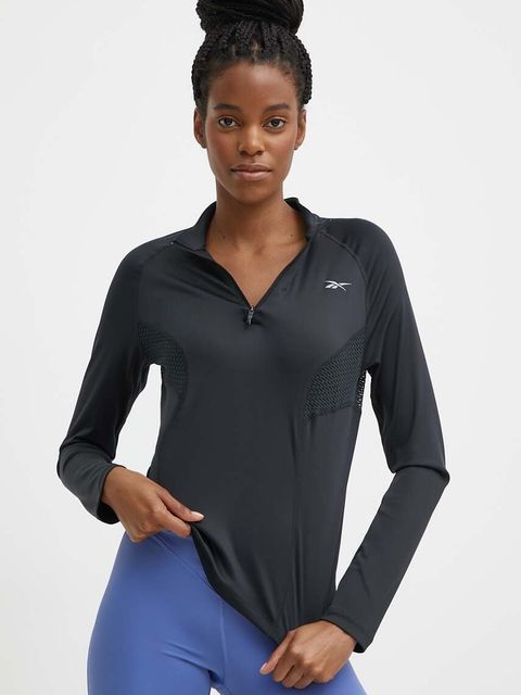 Reebok bluza do biegania kolor czarny gładka 100075413 - zdjęcie produktu nr 1