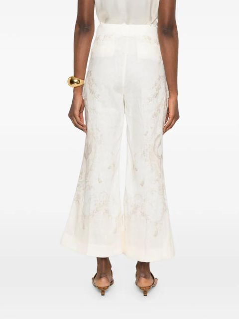 ZIMMERMANN cropped floral-print flared trousers - Neutrals