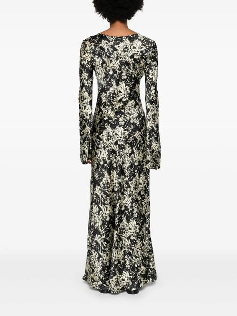 GANNI floral-print satin maxi dress - Black