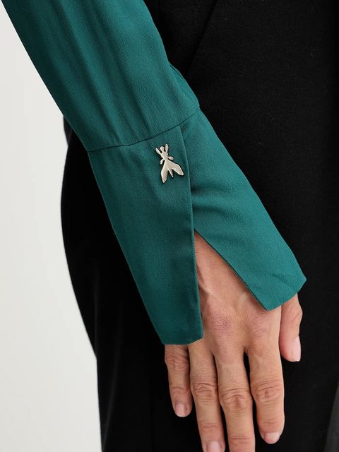 Patrizia Pepe koszula damska kolor zielony regular z wiązanym dekoltem 2C1648 A8I1