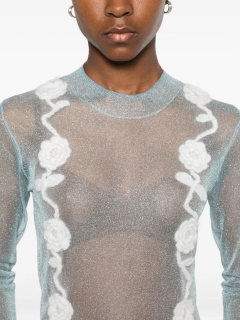 GANNI floral-appliqué blouse - Blue