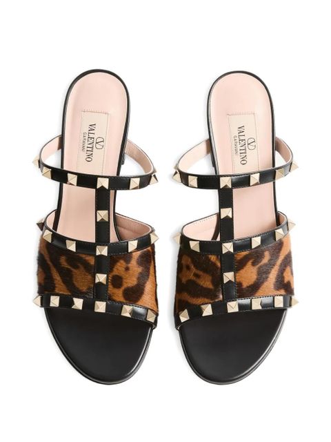 Valentino Garavani 60mm Rockstud leopard-print sandals - Black