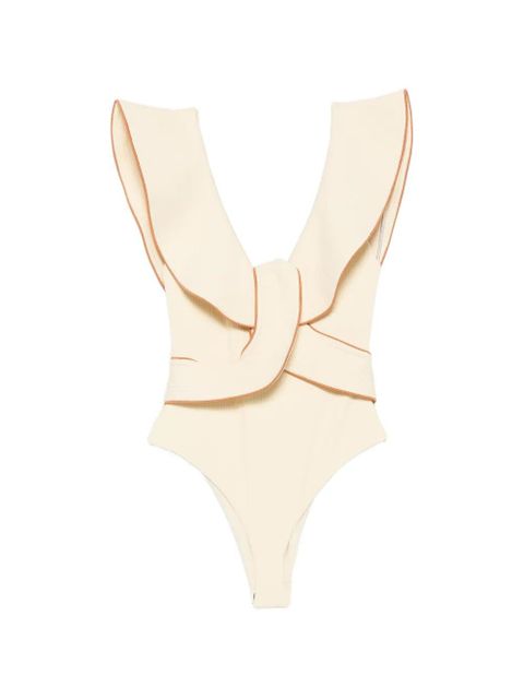Johanna Ortiz Crinkle ruffled-detail swimsuit - Neutrals - zdjęcie produktu nr 1