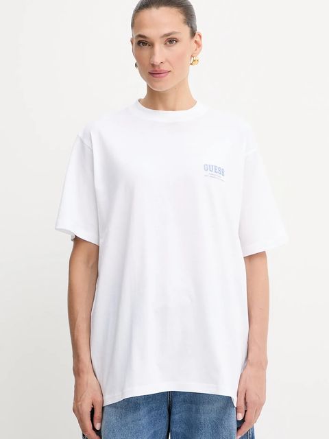 Guess t-shirt bawełniany damski kolor biały W5YI10 JA914