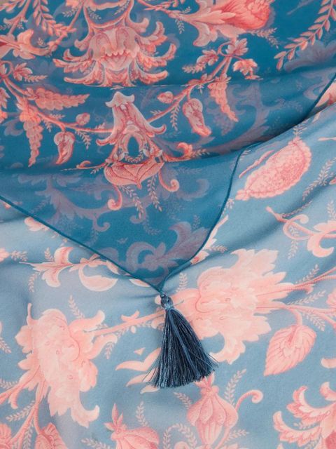ETRO floral tassel silk shawl - Blue