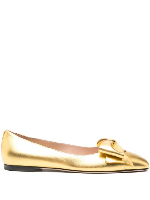 Valentino Garavani bow-embellished leather ballet flats - Gold - zdjęcie produktu nr 1