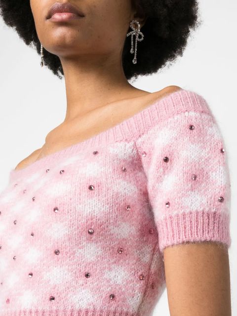 Alessandra Rich vichy-print knitted top - Pink