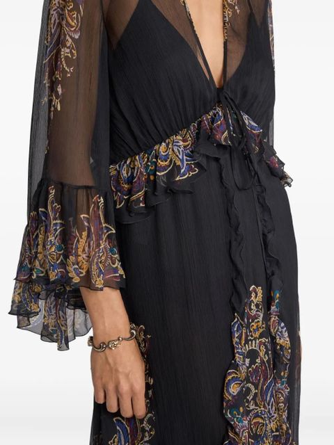 ETRO ruffled paisley foliage-print silk maxi dress - Black