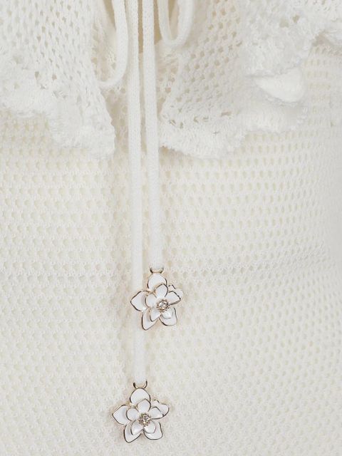 Self-Portrait ruffled crochet-knit dress - Neutrals