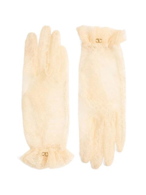 Valentino Garavani lace ruffled gloves - Neutrals
