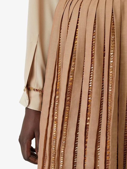 Burberry Crystal Detail Plissé Soleil Wool Silk Blend Skirt - Neutrals