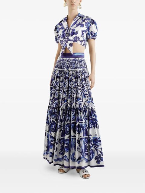 Dolce & Gabbana Majolica-print tiered skirt - Blue